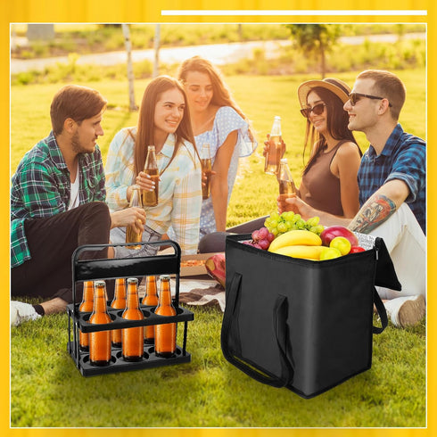 6 Reusable Cup Drink Carrier with Handle and Insulated Bag for Hot and Cold Drink/Food, Foldable Plastic Cup Holder