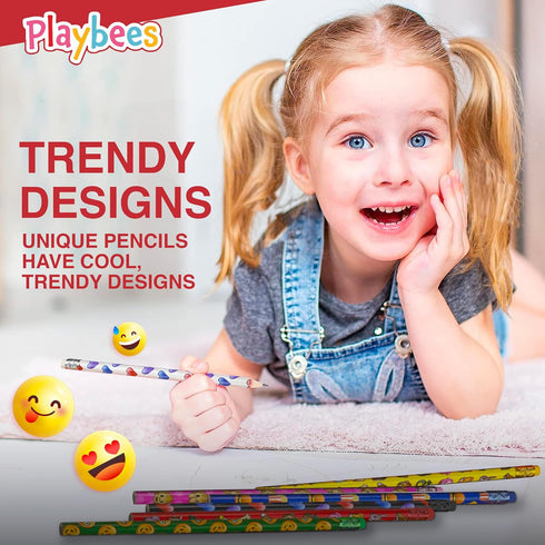Emoticon Pencils - 72 Pack - Fun & Vibrant Writing Tools with Erasers, Assorted Emote Designs for Parties