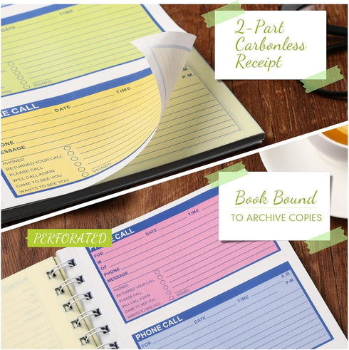 Sinmoe 10 Pcs Spiral Bound Phone Message Book - 5-1/2" x 11" Colorful Carbonless Phone Message Pads for Office