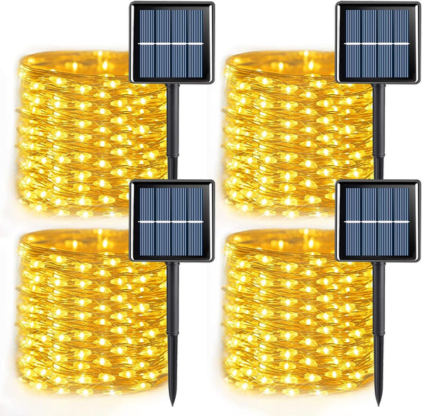 QITONG Solar Fairy Lights, 4 Pack Each 33ft 100 LED Warm White