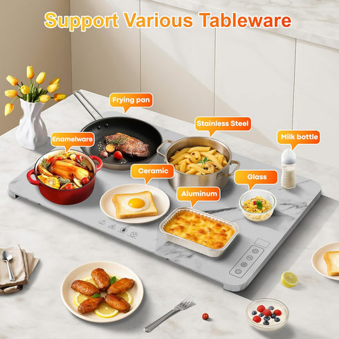 Togee -6 settings- Countertop-rollup Marble Warming Mat For Food-Marble Extra Large Warming Trays For Buffets Party