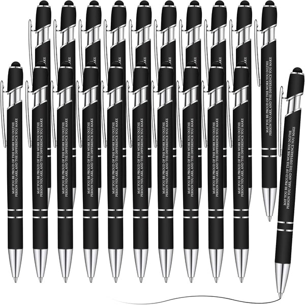 Teling 20 Pcs Inspirational Quote Pens, Motivational Ballpoint Pen with Soft Stylus Tip for Coworkers (Black)