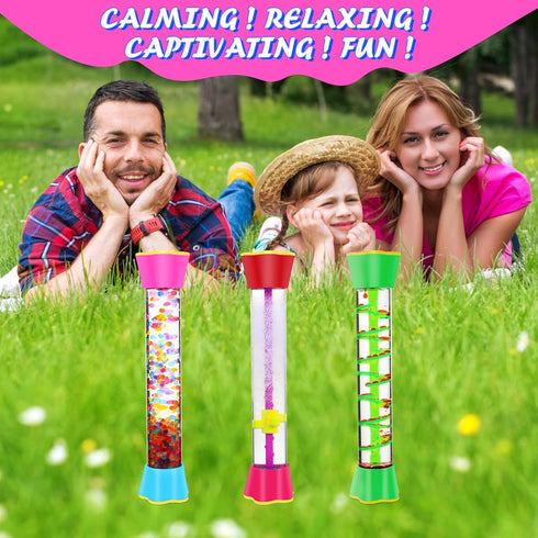 Cucue 3 Pack Sensory Fidget Tubes - Calming Toys for Kids- Sensory Tube with Glitter Bottle, Gravity Spinner, Bubble
