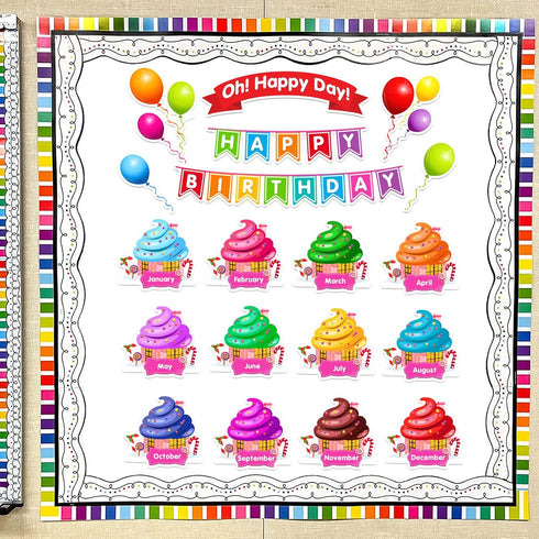 EAMAY Happy Birthday Bulletin Board Sets, Colorful Cutouts for Preschool & Kindergarten Classroom
