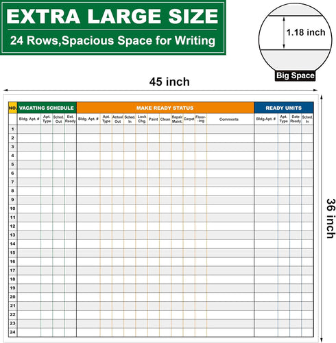 Extra Large 36X45 Inch Property Management Make Ready White Board - Dry Erase Checklist for Real Estate
