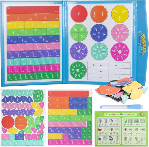 Aurevita Magnetic Fraction Educational Puzzle with Fraction Tiles & Circles, Math Manipulatives Montessori