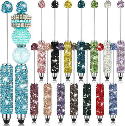 Tondiamo 15 Pcs Glitter Beadable Stylus Pens Full Rhinestone Stylus Pens for Beads
