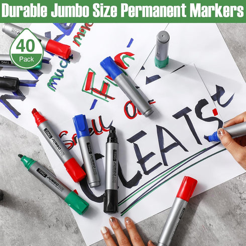 Cholemy 40 Pcs Jumbo Permanent Markers, Bulk Large Chisel Tip Quick Drying Permanent Markers for Office Teacher Supplies