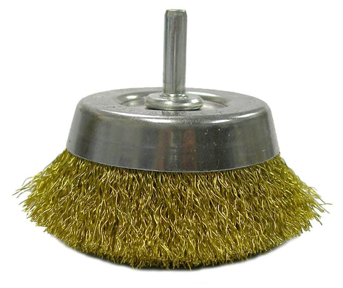 Weiler 14311 Crimped Wire Cup Brush, 2-3/4", 0.0118" Brass Fill, 1/4" Stem, Made in The USA