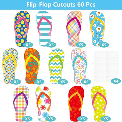 Fancy Land Flip-Flop Cutouts, Summer Bulletin Board Decorations for Back to School Classroom, 60Pcs