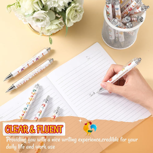 Sayglossy 24 Pcs Funny Chicken Pens Lovely Retractable Gel Pens Novelty Animal Black Ink Rollerball for School Office