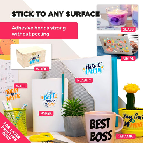 Clear Sticker Paper - Glossy Vinyl for Laser Printer, 20 Sheets, 8.5 x 11" Letter Size - Perfect for Vibrant Crafting