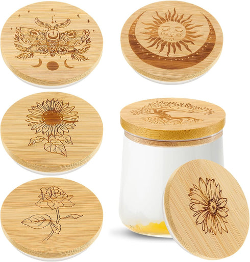 Tessco for you 6 Packs Yogurt Jar Lids Set Bamboo Wood for