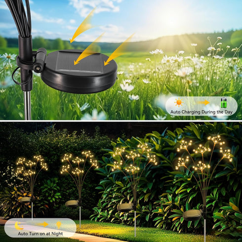 4 Pack JJGoo Solar Garden Lights, New Upgraded Solar Swaying Starburst Light, Waterproof Fireworks Outdoor Lights, Yard