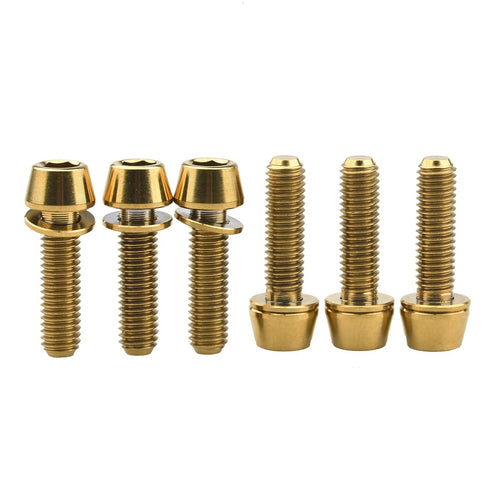 Titanium Ti Allen Hex M5x16 18mm Tapered Head Bolt with Washer, Pack of 6 (Gold)