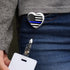 Thin Blue Line American Flag Heart Lanyard - Retractable Reel Badge ID Card Holder in White