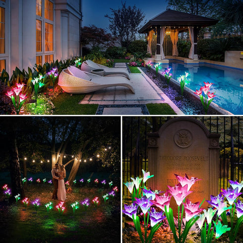 4 Pack 7 KOOPER Outdoor Solar Lights, Solar Garden Light with Bigger Lily Flowers, Waterproof Color Changing Solar