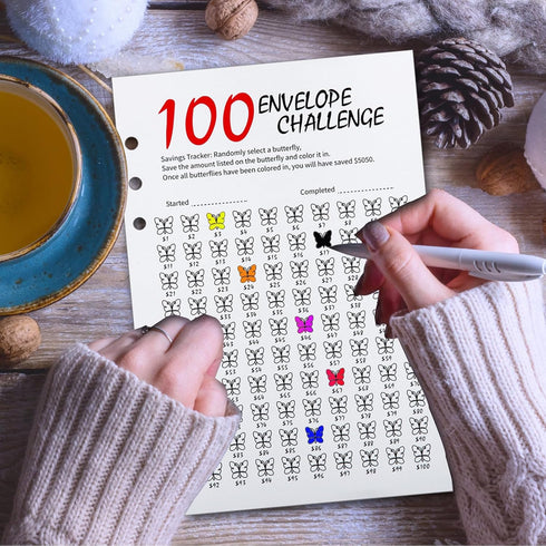 MUQING 100 Envelope Challenge Binder, Money Saving Envelopes for Cash Challenge, $5,050 Budget Planner Book (Blue)