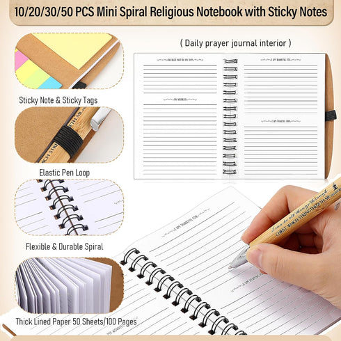 Spakon 20 Set Christian Church Gifts, Bulk Bible Verse Bamboo Pens and Mini Spiral Religious Notebooks for Teachers