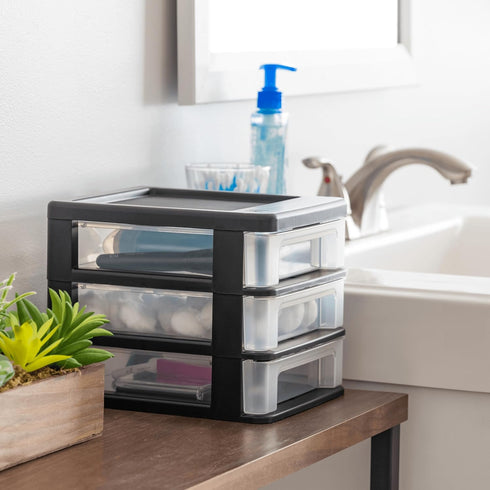 IRIS USA Plastic Stacking Desk Top 3-Drawer Storage Organizer, 4-Pack for Crafts, Office, and Small Organization