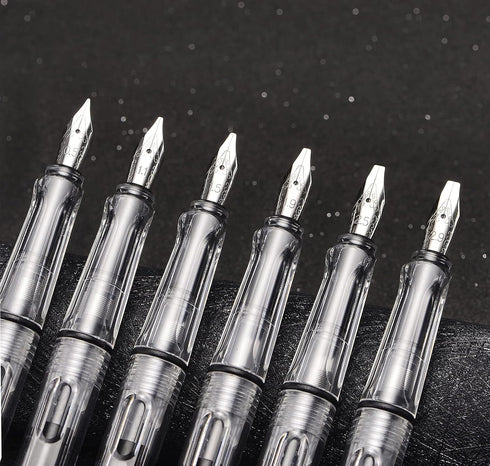 Lanxivi Yongsheng Calligraphy Fountain Pen Set, Transparent Clear with 6 Assorted Tip Sizes for Art and Writing