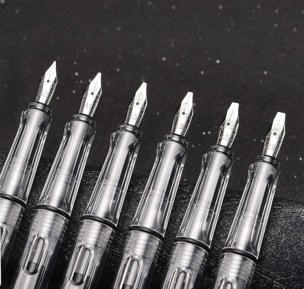 Lanxivi Yongsheng Calligraphy Fountain Pen Set, Transparent Clear with 6 Assorted Tip Sizes for Art and Writing