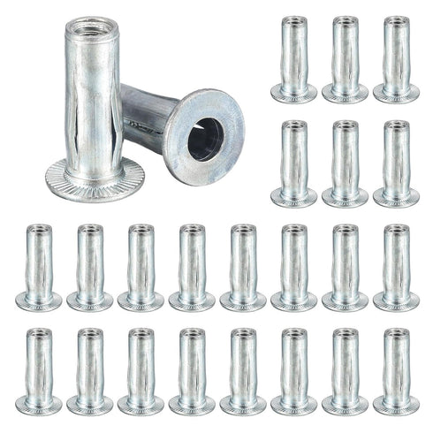 24pcs 1/4-20 Multi-Grip Rivet Nuts, Pre-Bulbed Shank Flat Head Threaded Insert Nut for Industrial Fasteners