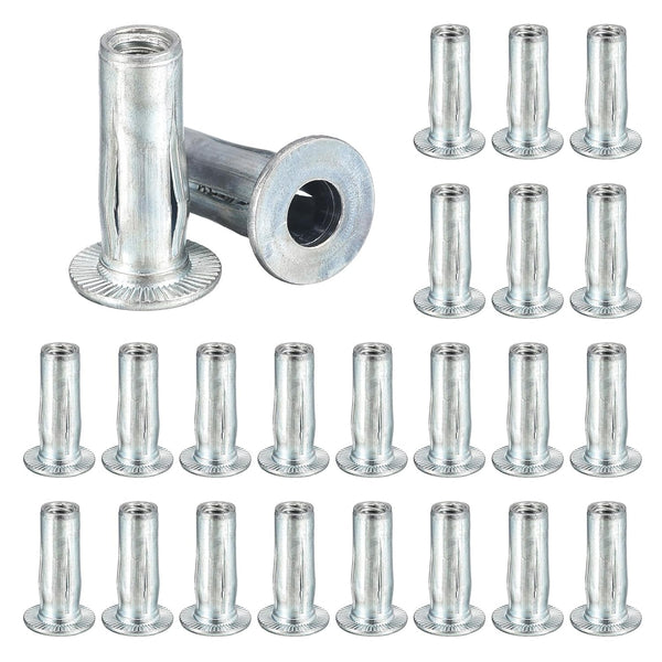 24pcs 1/4-20 Multi-Grip Rivet Nuts, Pre-Bulbed Shank Flat Head Threaded Insert Nut for Industrial Fasteners