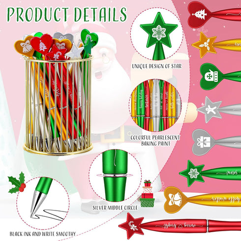 Christmas Ballpoint Pens Bulk, 64 Pcs with Inspirational Quotes, Candycane, Gingerbread, Snowflake for Office Supplies
