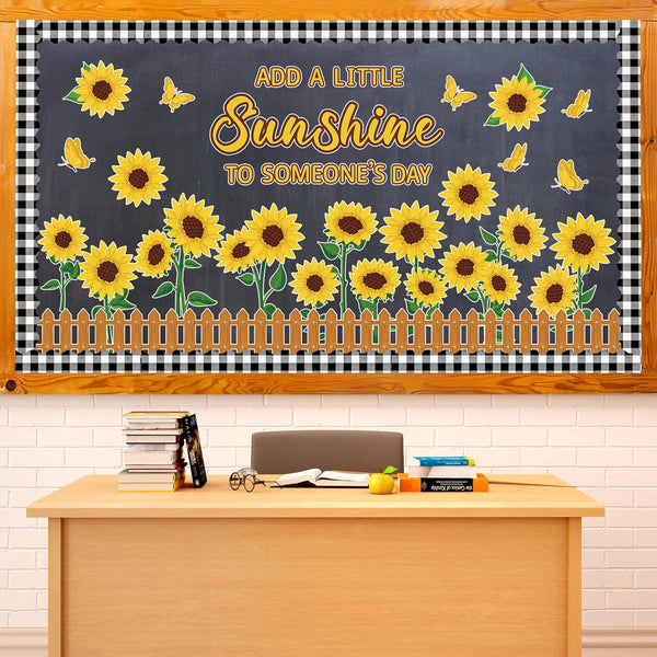 Sunflower Bulletin Board Decoration Set with Butterflies and Motivational Sayings Cutouts for Classroom and Home Decor
