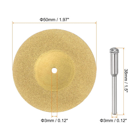 10pcs Diamond Cutting Wheel 50mm, Titanium Coating Cut Off Discs with 2pcs 3mm Mandrel