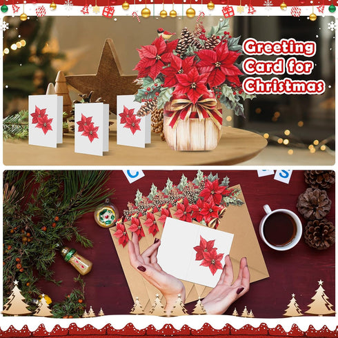 Afniimyapt 10 Sets Poinsettia 3D Poinsettias 3D Poinsettia Christmas Basket Pop Up Cards Paper Basket Popup Greeting