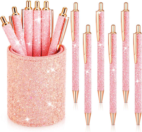 BBTO Bling Sequin Pen Holder with 6 Pcs Sequin Click Pens Cute