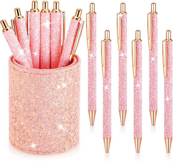 BBTO Bling Sequin Pen Holder with 6 Pcs Sequin Click Pens Cute
