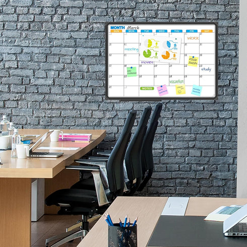 JILoffice Magnetic Dry Erase Calendar Whiteboard - Monthly 24 x 18 Inch, Black Aluminium Frame for Office & Home