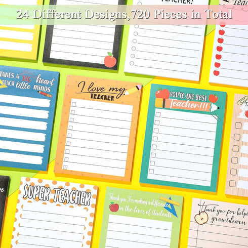 Teacher Notepad Sets, 24 Pcs Lined Notepads for Teacher Appreciation, Memo Notepads, Colored Sticky Paper Notes