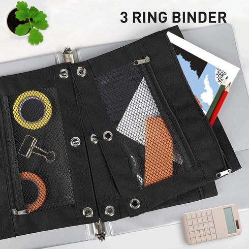 Pencil Pouch for 3 Ring Binder, Large Capacity Pencil Case with 2 Zippers, Clear Window Aesthetic Organizer, 1 Pack