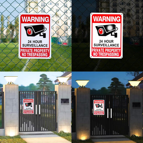 Qofaoye 2-Pack 2025 10 7 No Trespassing Signs Private Property, Video Surveillance Signs Outdoor Version, x in UV