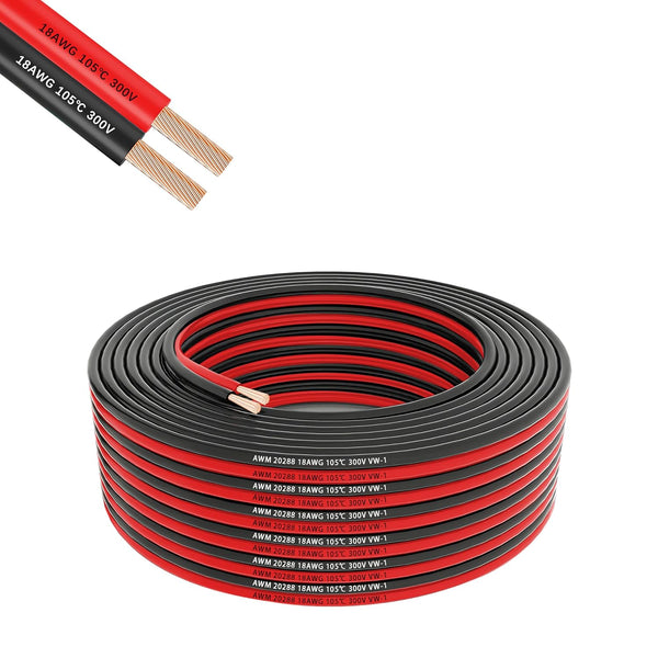 18 Gauge 2 Conductor Flexible Parallel Electrical Wire 25ft Red Black Low Voltage PVC Cord for Automotive Solar Panel