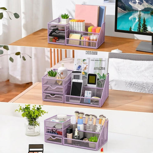 6 2 Lavatino Mesh Desk Organizer with Compartments & Drawers, Larger Multi-functional Desktop and Workspace Accessories