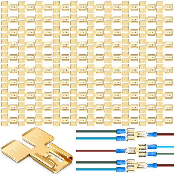 100 Pcs Double Piggyback Spade Connector, Quick Disconnect Electrical 2 Way Wire Terminals Adapter, Non Insulated