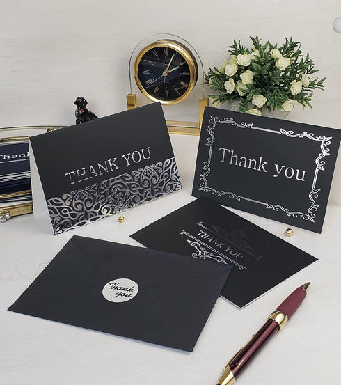 T&M Quality Designs LLC 120 6 4x6 Inches Elegant Thank You Cards in Black with Matching Black Envelopes and Sealing