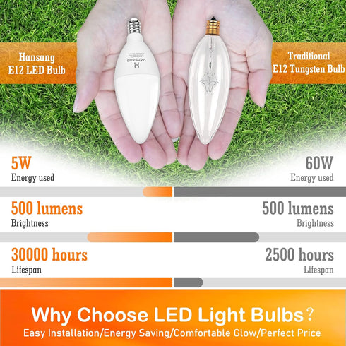 Bulbs 2700K E12 60w B11 Bulbs Bulbs 500LM CRI85 120V Non-Dimmable 8 Pack hansang LED Ceililng Fan Light Warm White