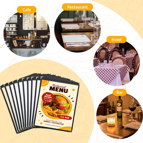 FLK Tech 10 Pack 1 2 8.5 11 Inch FLKQC Page Menu Covers, View x Clear PVC Menu Holder, Double Stitched Restaurant Menu