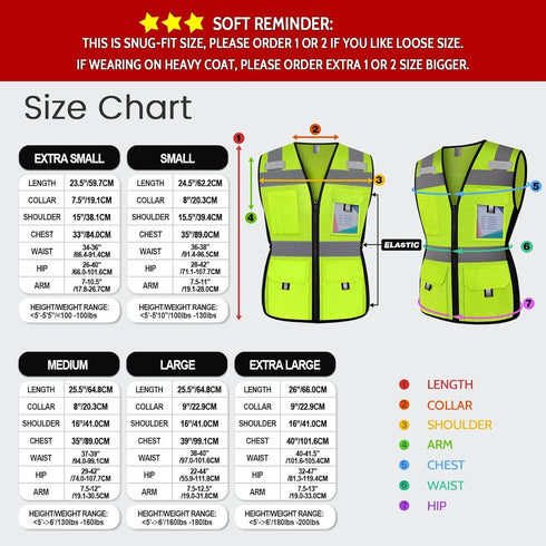 Women's Reflective Vest, Hi Vis Neon Safety Vest with 11 Pockets, Zipper, ANSI Compliant (U-Yellow, S)