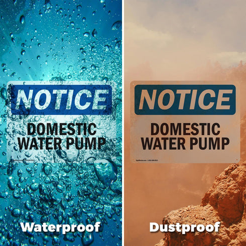 (2 Pack) OSHA Notice Sign for Domestic Water Pump, 10" x 7", Rust-Free Aluminum Metal for Workplace, Made in USA