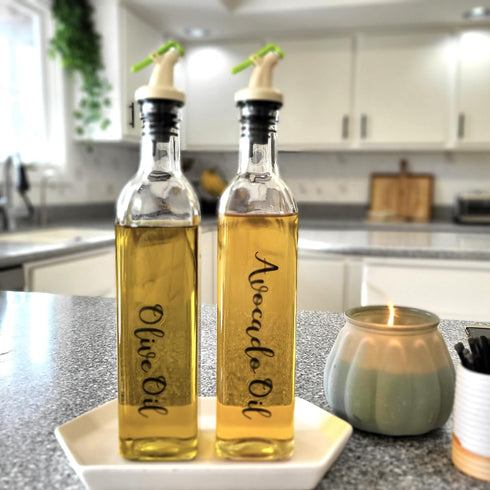 Set Modern Oil & Vinegar Bottle Labels, Minimalist Waterproof Kitchen Container Label