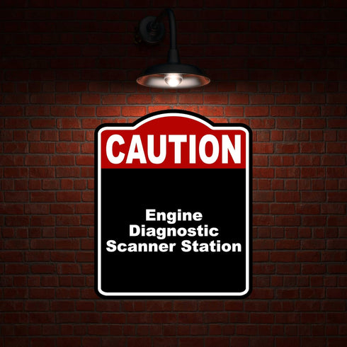 15 18 inches Engine Diagnostic Scanner Station Caution Red Black Aluminum Composite Sign x