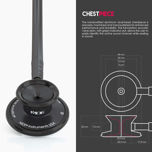 MDF Instruments Acoustica Lightweight Stethoscope for Doctors, Nurses, Home Health Use, Black Tube