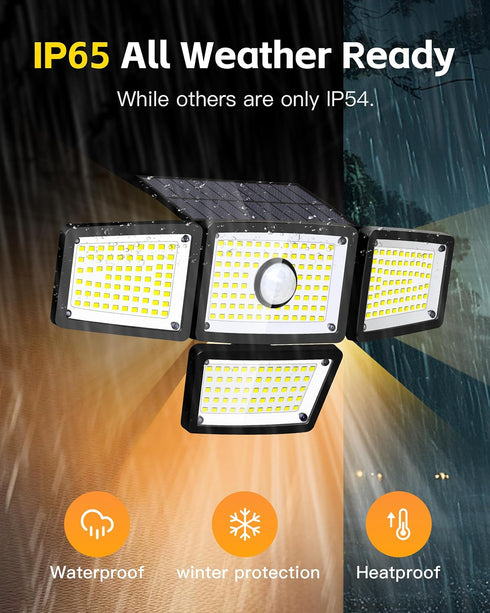 4 3000LM, 283 LED,6500 IP65 270 Driveway(2Pack) Heads Sensor Lamp Solar, Motion Sensor Outdoor Lights K, Motion Sensor